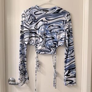Blue swirl cropped long sleeve
